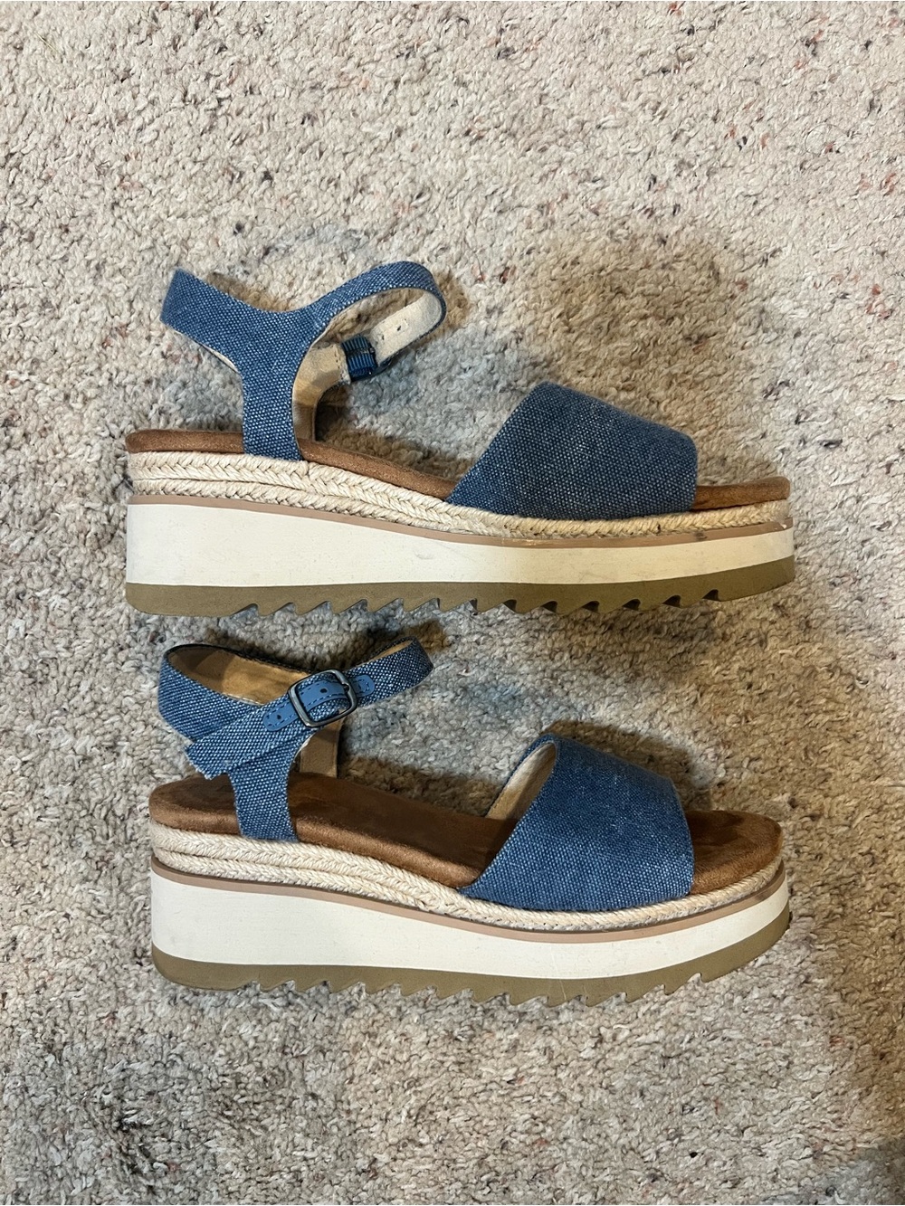 TOMS Women's Blue Denim Platform Espadrille Sandals – Ankle Strap